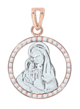 Icon pendant in red and white gold of 585 assay value with zirconia 