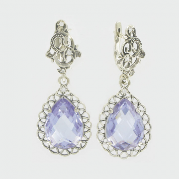 Silver earrings with amethyst, zirconia 