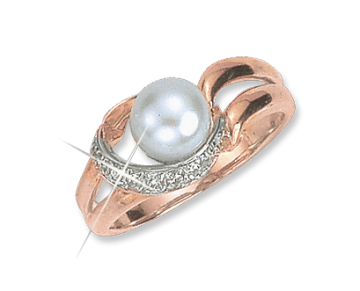 Lady´s ring in red gold of 585 assay value with zirconia, pearls 