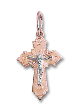 Крестик православный из красного с белым золота 585 пробы 