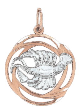 Pendant zodiac sign "Cancer" in red and white gold 