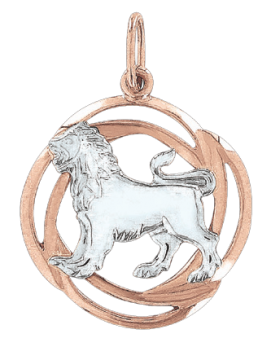 Подвеска знак зодиака Лев из красного с белым золота 585 пробы 