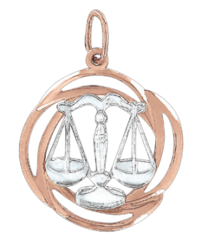Pendant zodiac sign "Libra" in red and white gold 
