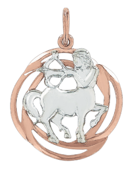 Pendant zodiac sign "Sagittarius" in red and white gold 