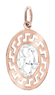 Pendant zodiac sign "Capricorn" in red and white gold 