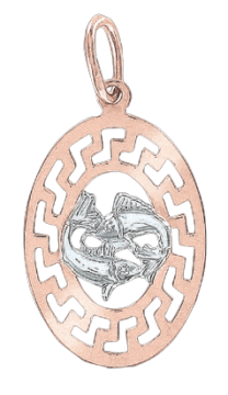 Pendant zodiac sign "Pisces" in red and white gold 