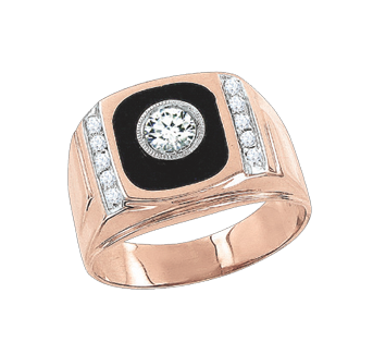 Man's ring in red gold of 585 assay value with cubic zirconia 