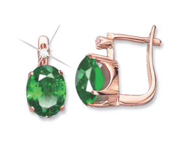 Earrings in red gold of 585 assay value with emerald syn., zirconia 