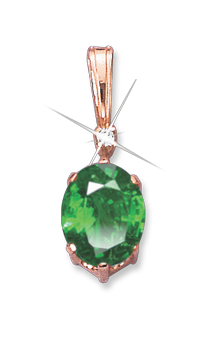 Pendant in red gold of 585 assay value with emerald HTS, zirconia 