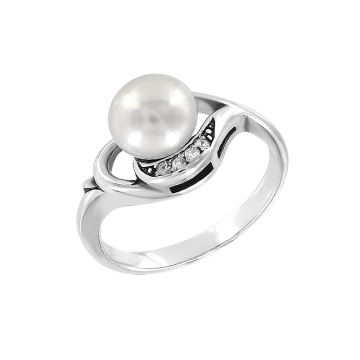 Damen-ring aus 925er Silber mit echte Perle, Zirkonia 