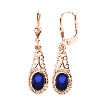 Earrings in red gold of 585 assay value with sapphire 