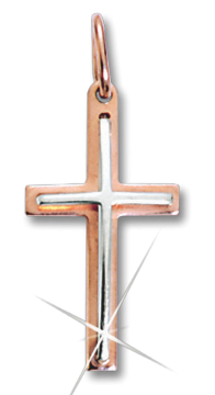 Крестик из красного с белым золота 585 пробы 