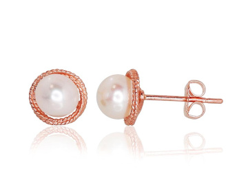 Earrings in red gold of 585 assay value with natutal pearl 