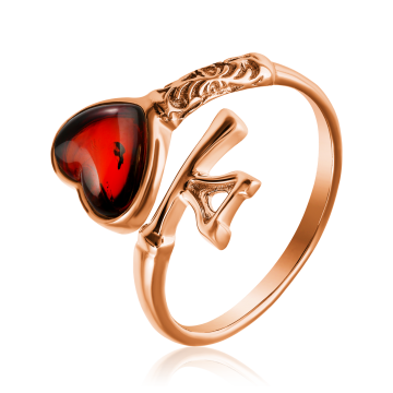 Gold-plated silver and rhodium ring with amber 