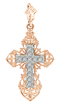 Крестик православный из красного золота 585 пробы с фианитами 