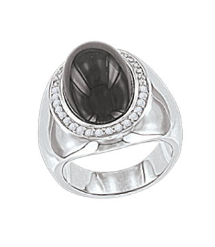 Silver ring with zirconia, onyx 