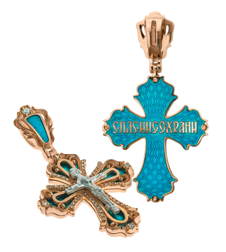 Подвеска православный крестик "Распятие Христово" серебряный 925 пробы с позолотой. Вставка; Фианиты и эмаль 