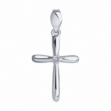 Pendant - cross in white gold of 585 assay value with zirconia 