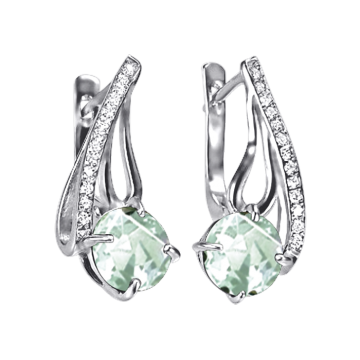 Ohrringe aus 925er Sterling Silber mit grünem Amethyst, Zirkonia 