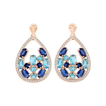 Gold-plated earrings with sapphire HTS and zirconia 