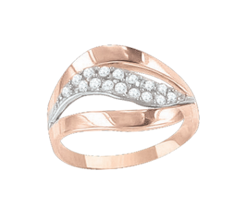 Lady´s ring in red and white gold of 585 assay value with zirconia 