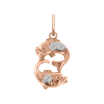 Pendant zodiac sign "Pisces" in red gold with zirconia 