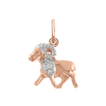 Pendant zodiac sign "Aries" in red gold with zirconia 