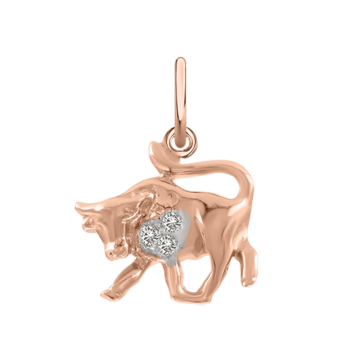 Pendant zodiac sign "Taurus" in red gold with zirconia 