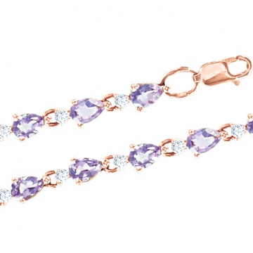 Bracelet in red gold of 585 assay value with zirconia and amethyst 19 cm
