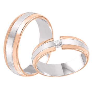 Обручальное кольцо в красном с белым золоте с бриллиантом 