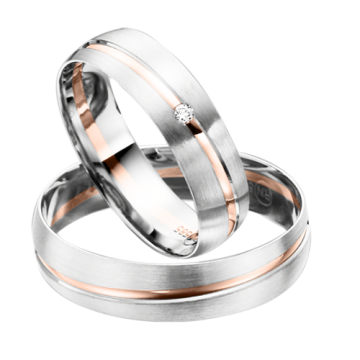Обручальное кольцо в красном с белым золоте с бриллиантом 