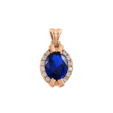 Pendant in red gold of 585 assay value with sapphire and zirconia 