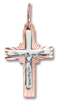 Cross from red and white gold of 585 assay value 