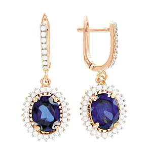 Earrings in red gold of 585 assay value with zirconia and sapphire 