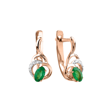 Ohrringe aus Rotgold 585° mit Smaragd, Brillanten 