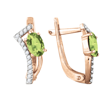 Earrings in red gold of 585 assay value with chrysolite, zirconia 