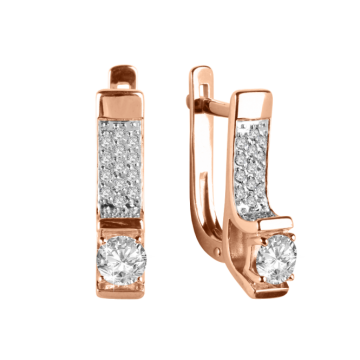 Earrings in red gold of 585 assay value with Swarovski crystals, zirconia 