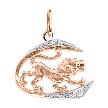 Pendant zodiac sign "Leo" in red gold with zirconia 
