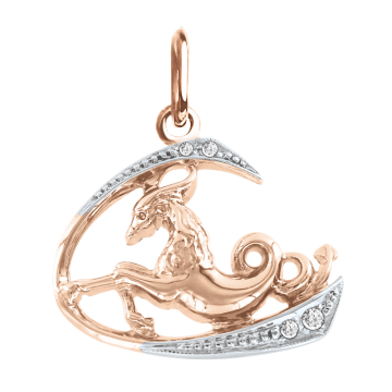 Pendant zodiac sign "Capricorn" in red gold with zirconia 