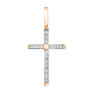 Cross from red gold of 585 assay value with diamond 