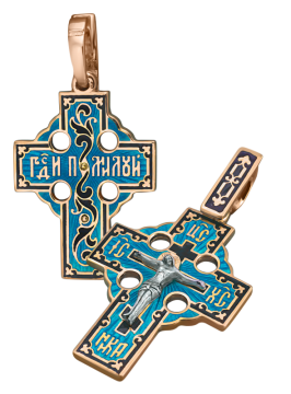 Orthodox cross pendant "The crucifixion of Christ" in gold-plated silver 