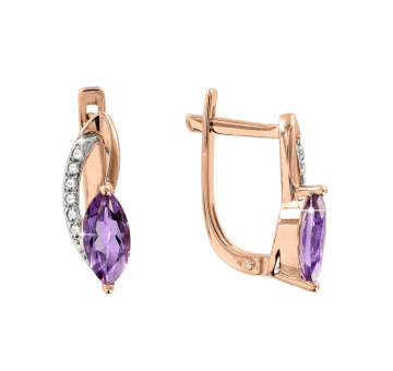 Earrings in red and white gold of 585 assay value (14ct) with diamonds, amethyst 