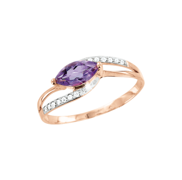 Lady´s ring in red and white gold of 585 assay value with diamonds and amethyst 
