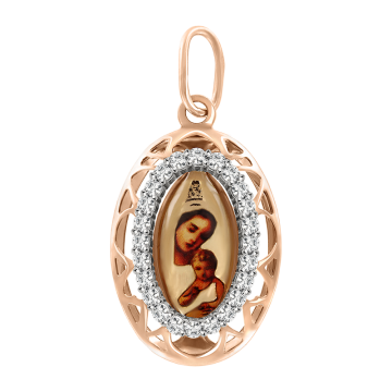 Icon pendant in red gold of 585 assay value with zirconia 