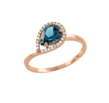 Lady´s ring in red gold of 585 assay value with London topaz and zirconia 