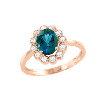 Lady´s ring in red gold of 585 assay value with London topaz, zirconia 
