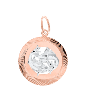 Pendant zodiac sign "Pisces" in red and white gold 