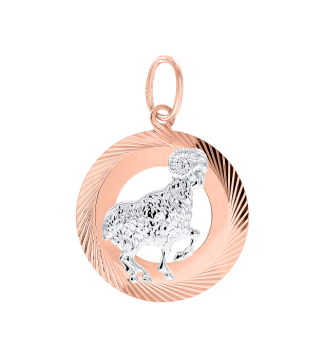 Pendant zodiac sign "Aries" in red and white gold 