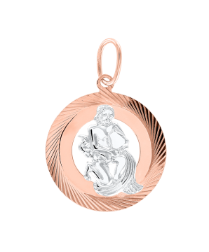 Pendant zodiac sign "Aquarius" in red and white gold 