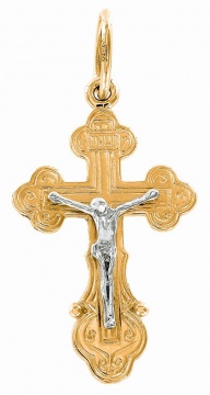 Крестик из желтого с белым Золота 585 пробы 